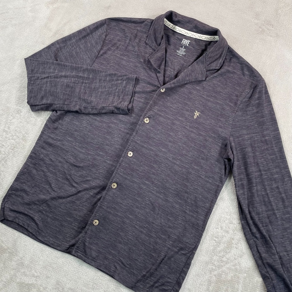 Frye Notched Collar Pajama Top Men Medium Dark Grey Button Down Long Sleeve NWOT